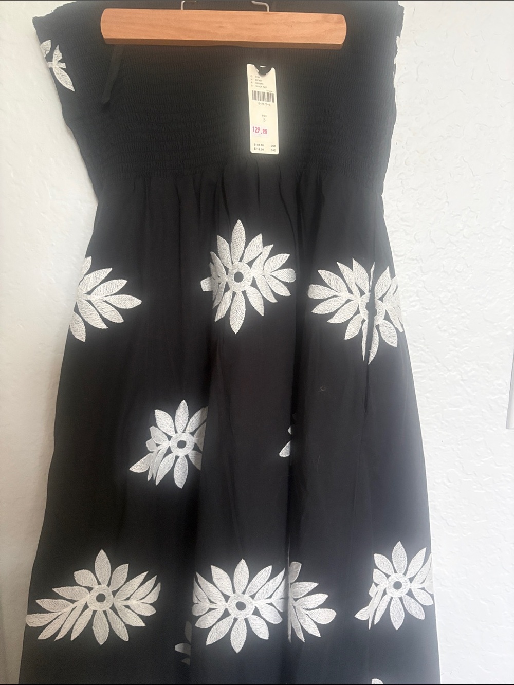 Anthropologie Black Midi Dress with White Floral Embroidery- NWT